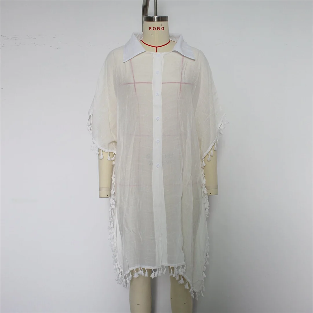 5 Farben, Quasten, halblange Ärmel, gehäkelte Tunika, Strandkleid, Strandmode, Damen, V8522 – Detail 12