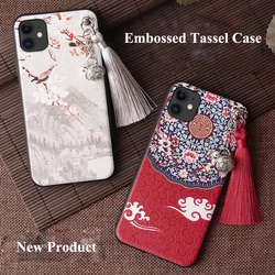 3D Relief Case for iPhone 13 12 11 Pro Max Mini XS XR X 7 8 6S Plus SE 2020 Case Emboss Tassel Bell Anti-knock Soft Cover Shell