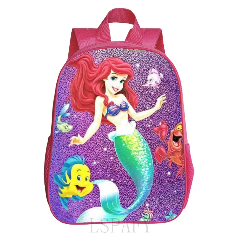 Disney Brand Cartoon Little Mermaid Ariel Princess Backpack Kids School Bag Kindergarten Pink Backpack for Girls 12inch