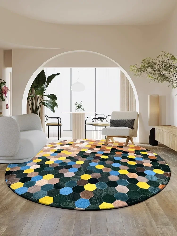 

Round Carpet for Living Room Genuine Cowhide Modern Sofa Floor Mat Handmade Real Cow Hide Area Rugs Bedroom Home Luxury Decor