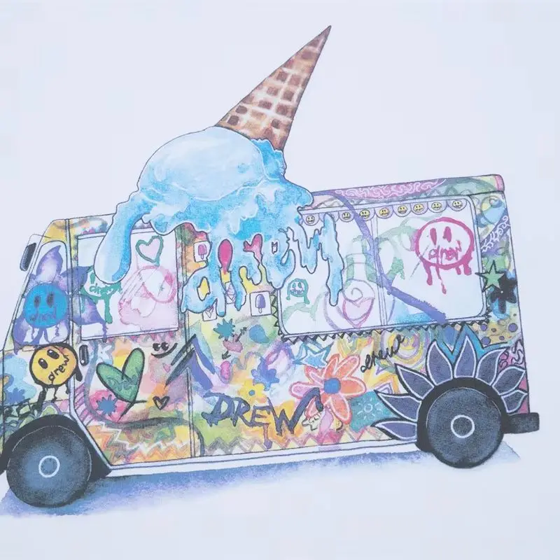 Drew House Ice Cream Truck Print T-shirt Men Women Oversized Short Sleeve Tee Hip Hop Streetwear Unisex Casual Tops