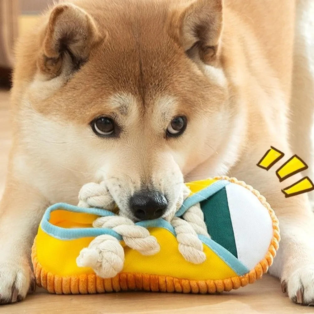 Chewing Vocalize Pet Cotton Rope Slippers with Cotton Rope Oxford Dog Teeth Grinding Slippers Bite Resistant Candy Color