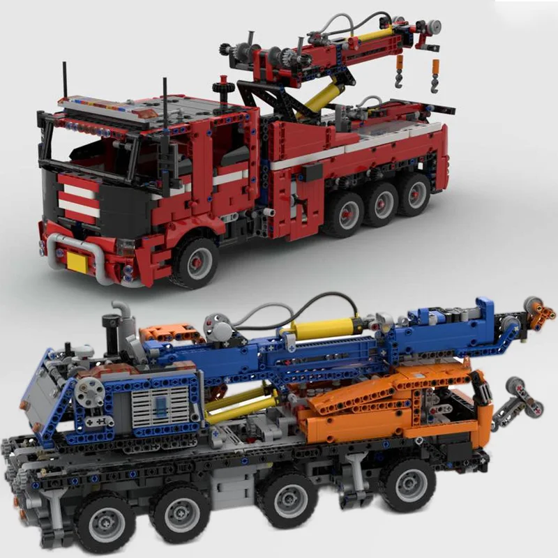 

MOC Double Cab Wrecker Hybrid 2 Technical American Semi Truck Heavy-duty Tow Truck Building Blocks Set Bricks Toys for Kids