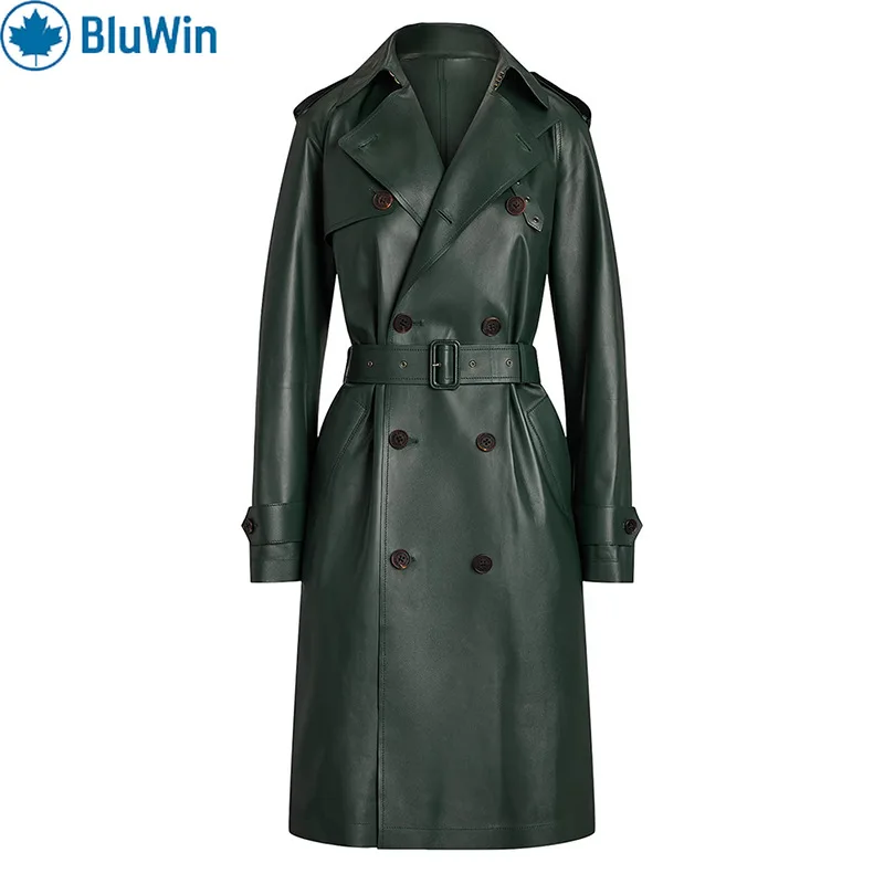 

BluWin уличная одежда из искусственной кожи, женский Тренч, осень 202, стиль знаменитостей, двубортный облегающий длинный пиджак с поясом