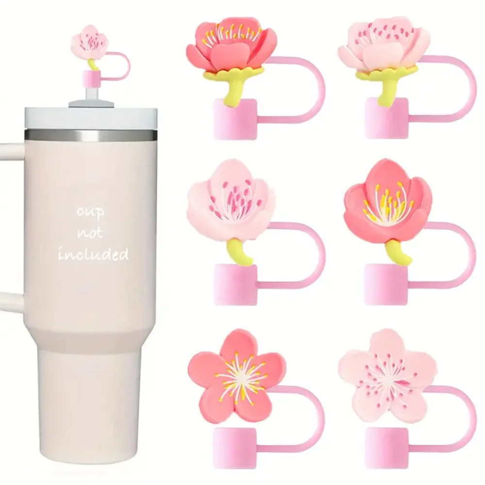 1Pcs Cherry Blossom Straw Covers Cap 40oz Tumbler Accessories Silicone Straw Toppers Protector Cap For 10mm/8mm Straws