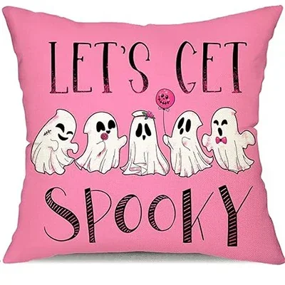 Halloween pillowcase black and white ghost pumpkin truck decoration pink pillowcase sofa bed decoration 45X45cm