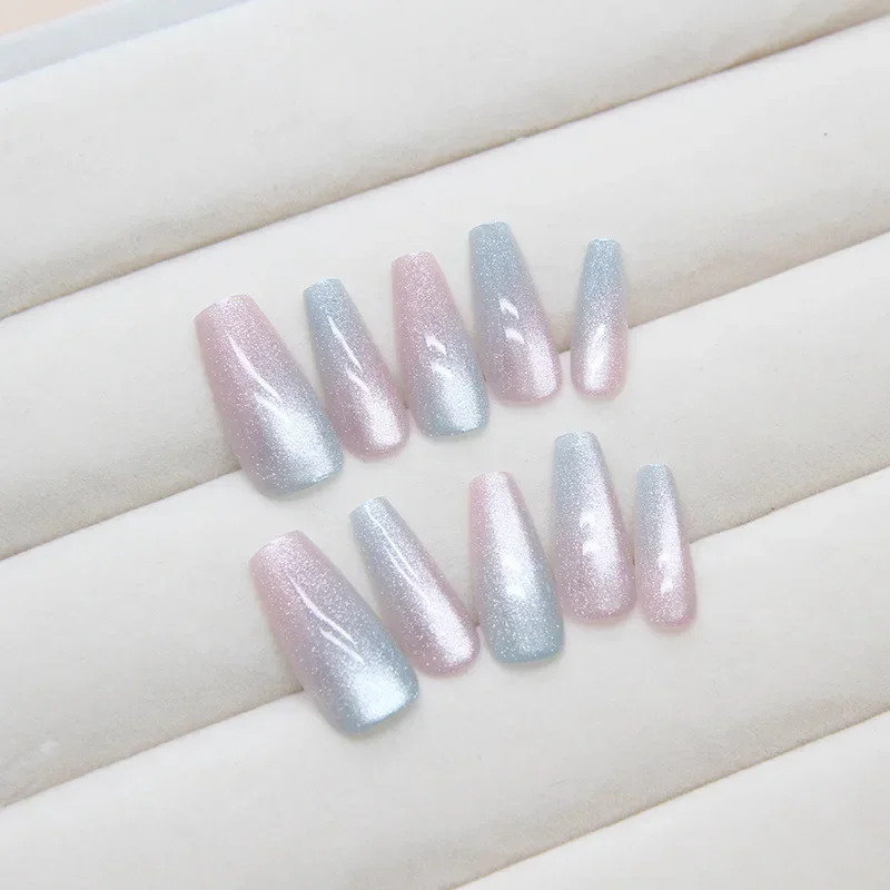 10 Pcs Women Mermaid Cat Eye Handmade Press on Nails Detachable Nail Flakes Nail Flakes Nail Handmade Mermaid Middle T Ballerina