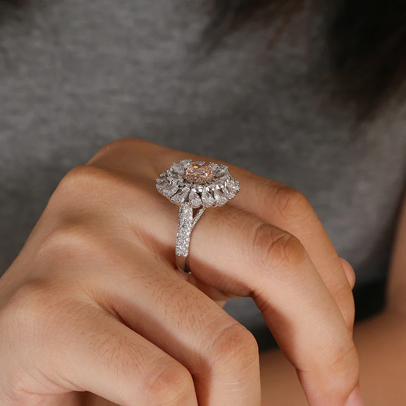 AEAW 10k White Gold 0.5CT Main Stone 4.9ctw Side Stone Fancy Pink Radiant Cut CVD HPHT Lab Grown Diamond Engagement Ring NGIC