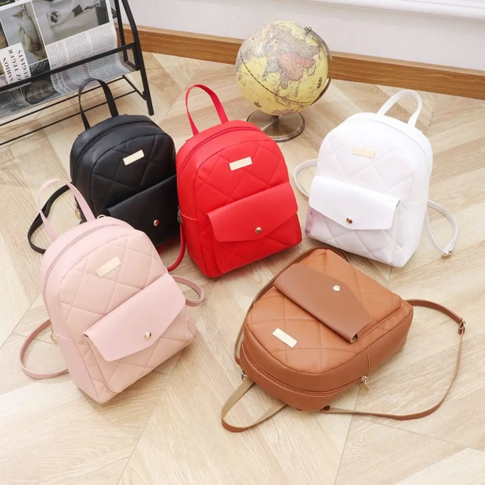 Fashion Small Backpack Women Shoulder Bags Diamond Grids PU Leather Bag Mini School Bags Casual Rucksack