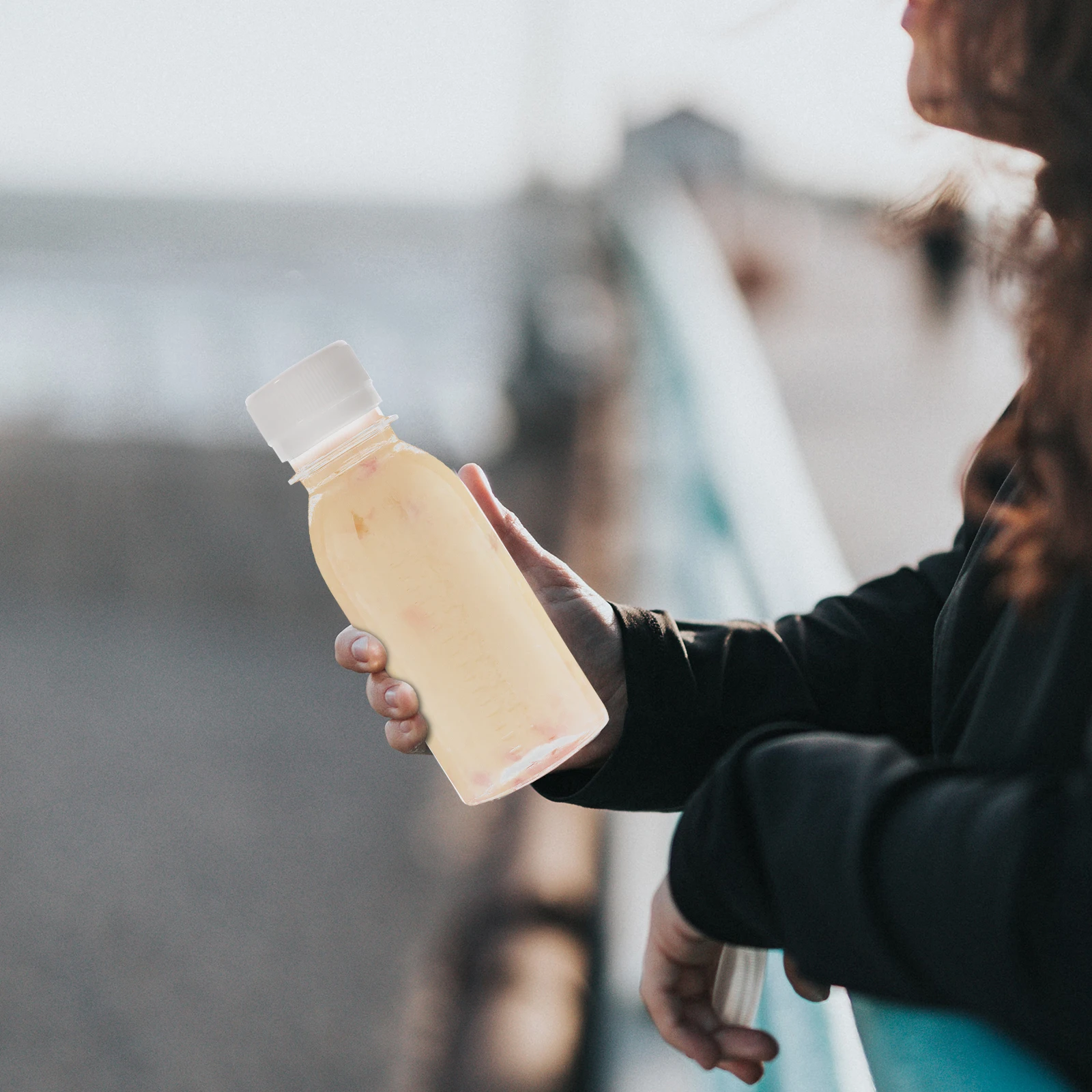 

10 Pcs Bottle Clear Transparent Empty Household Juice Bottles ABS Reusable Portable Sealed Flat Bottom Leakproof for Drinks