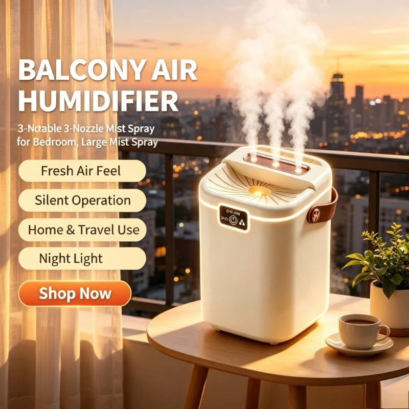 Portable Desktop Humidifier 3-Nozzle Large Mist Spray Air Humidifier Silent for Bedroom Home Office with Long Working Time