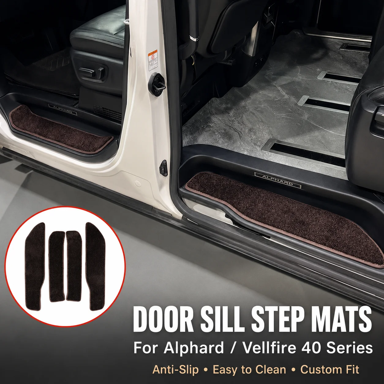 Car Door Sill Step Mats for Toyota Alphard Vellfire 30 40 Series Anti Scratch Threshold Carpet Interior Protector Accessories