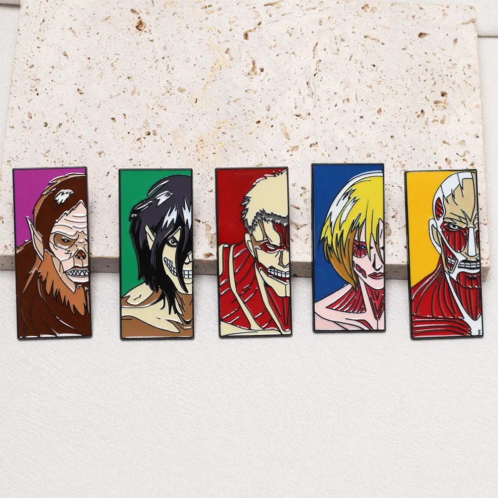 5pcs Anime Attack Titan Cartoon Enamel Brooch Funny Founding Titan Metal Badge Lapel Pin Cosplay Jewelry Accessories Fan Gifts image 5
