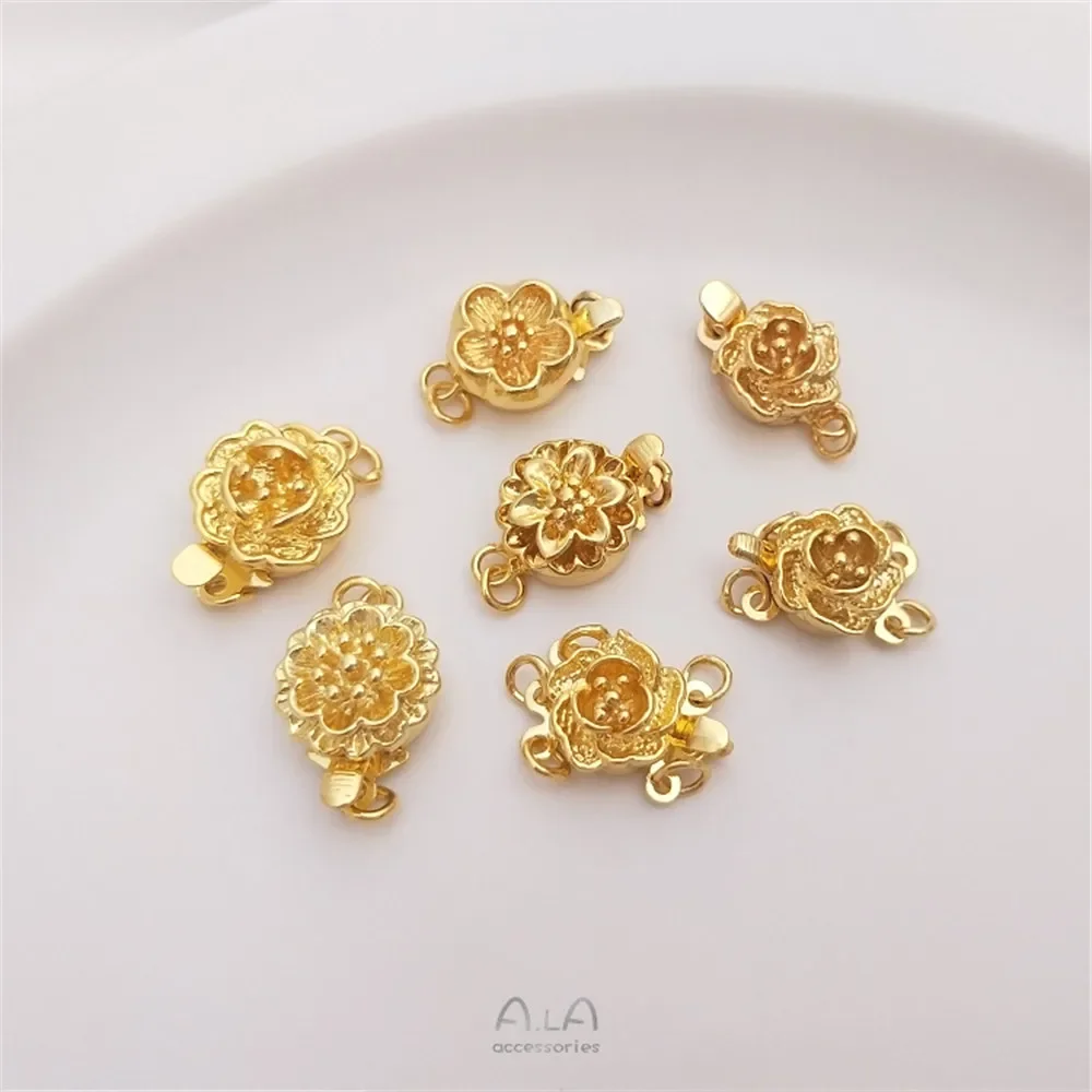 14K Gold Plated White and gold rose insert buckle multi-row pearl jewelry end buckle DIY necklace accessories