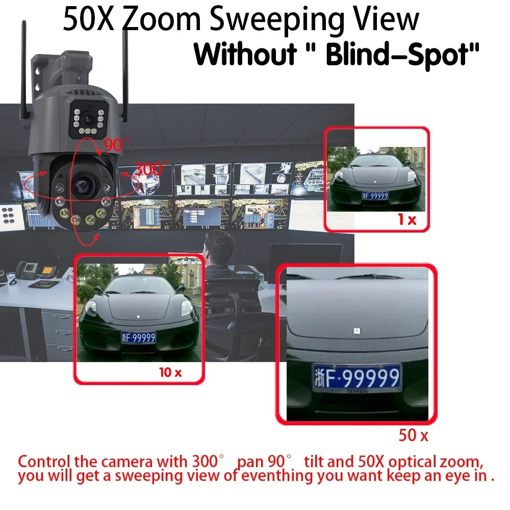 6MP Wifi PTZ IP Camera Outdoor Dual Lens Dual Screen 50x 30X Zoom Human Detection Wireless CCTV Security Surveillance Camera 2K