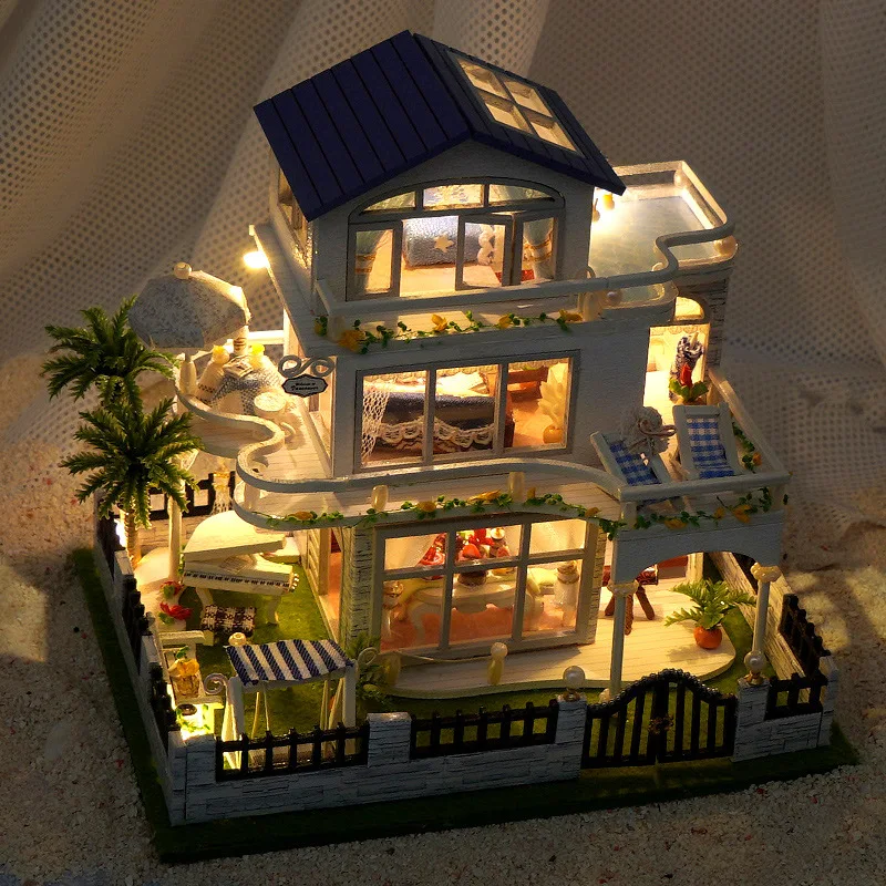 

Diy Mini Wooden Dollhouse Furniture Light Kit Doll House Casa Miniature Accessories Handmade Wooden Toys Birthday Gifts 2015New