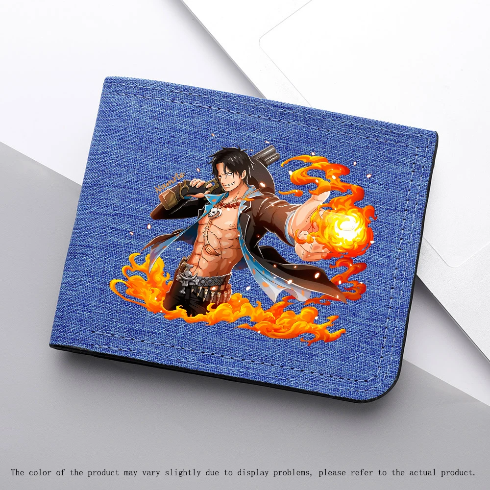 Akcesoria z anime One Piece, męski portfel na karty, figurka anime Portgas D Ace, krótki portfel, składany, przenośny portfelik na monety dla studenta.