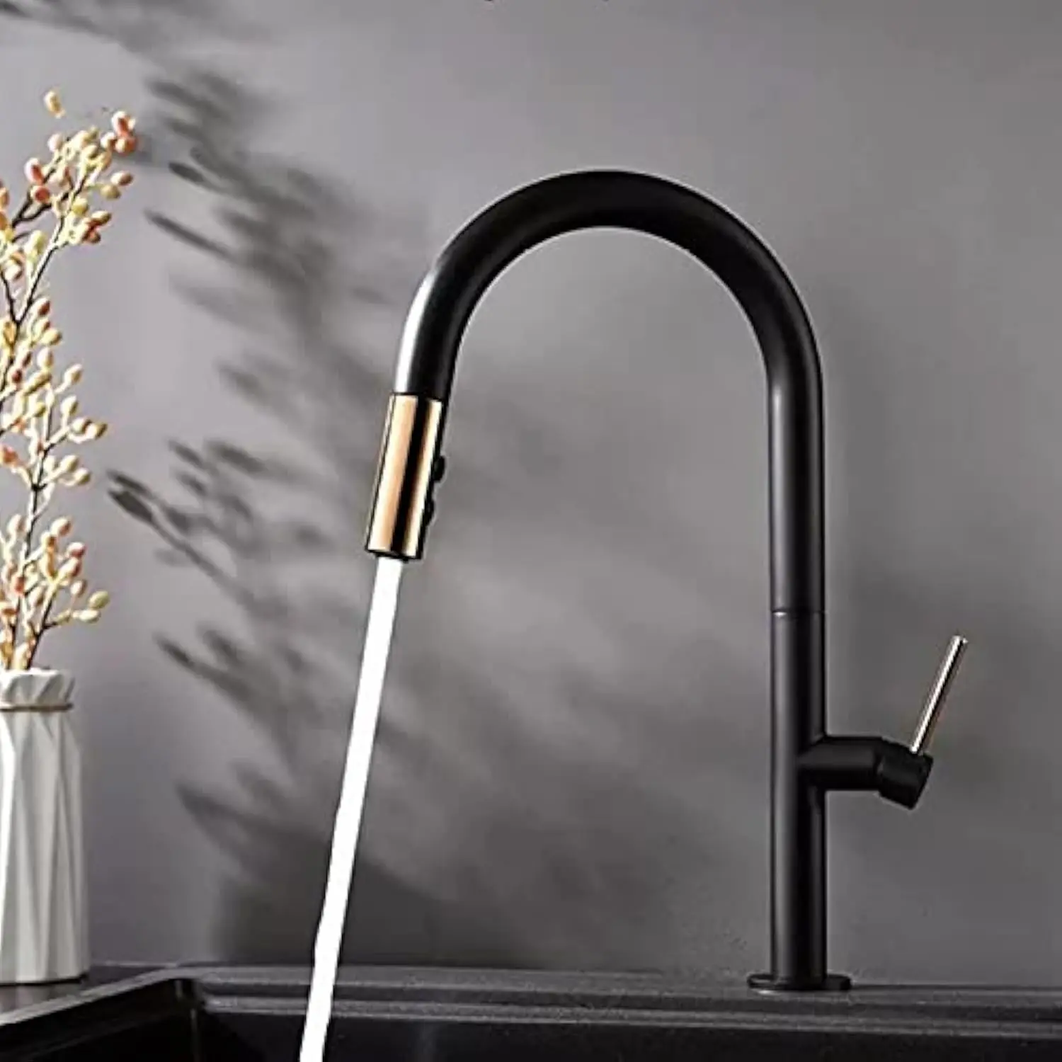 

Faucet Pull Out Kitchen Faucet Newlyved Sink Mixer Tap 360 Degree Rotation Kitchen Mixer Taps Kitchen Tap (Color : Black and Ro