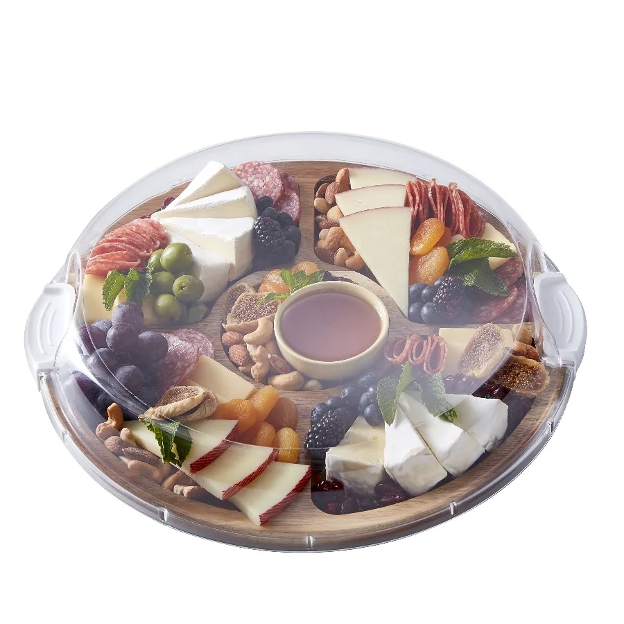 

Build-A-Board 14-Inch Round Acacia Cutting Board with Lazy Susan 5 Compartments and Locking Lid