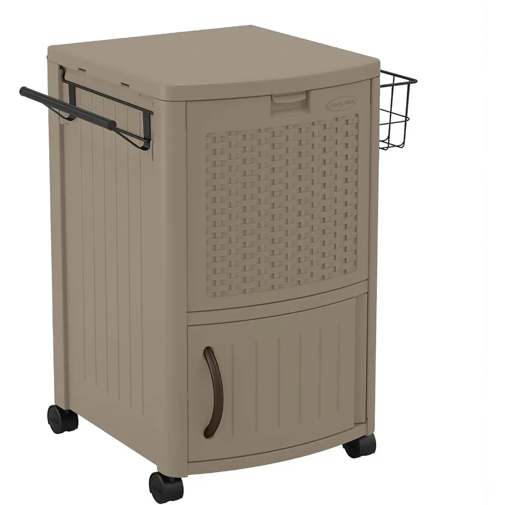 مبرد فناء خارجي بسعة 77 لتر من الراتنج مع عجلات، وغطاء مفصلي، وسلة تخزين مدمجة وخزانة - توصيل مجاني