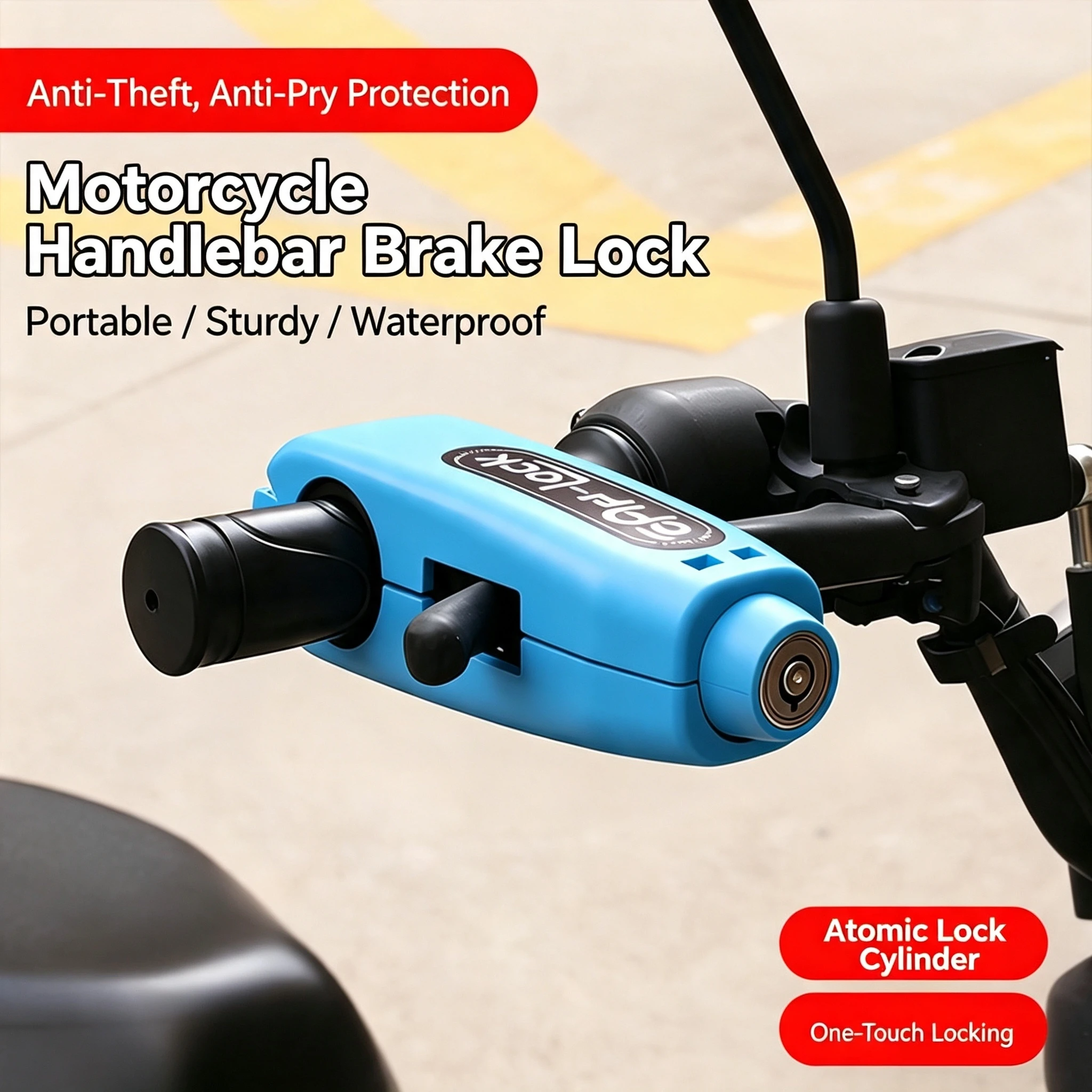 Motorcycle Lock, Universal Motorcycle Handlebar Lock with 2 Keys and Washers, Front Brake and Clutch Lock for Anti-Theft