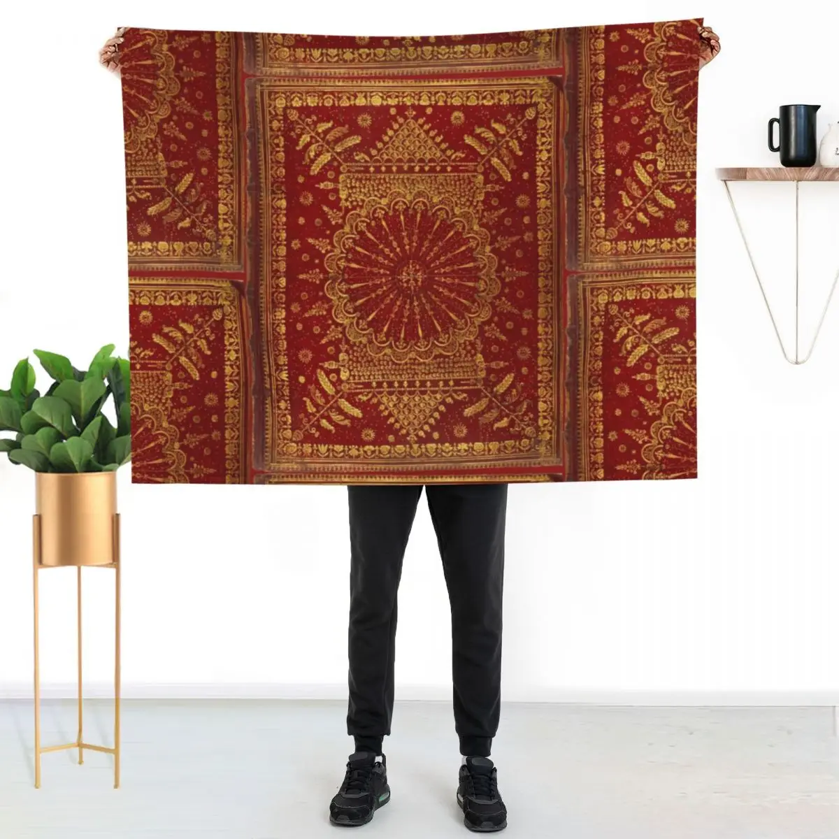 18th Century Scottish Book Cover in Gold and Red Leather Throw Blanket Luxury St Weighted Plaid Sofas Stuffeds Blankets