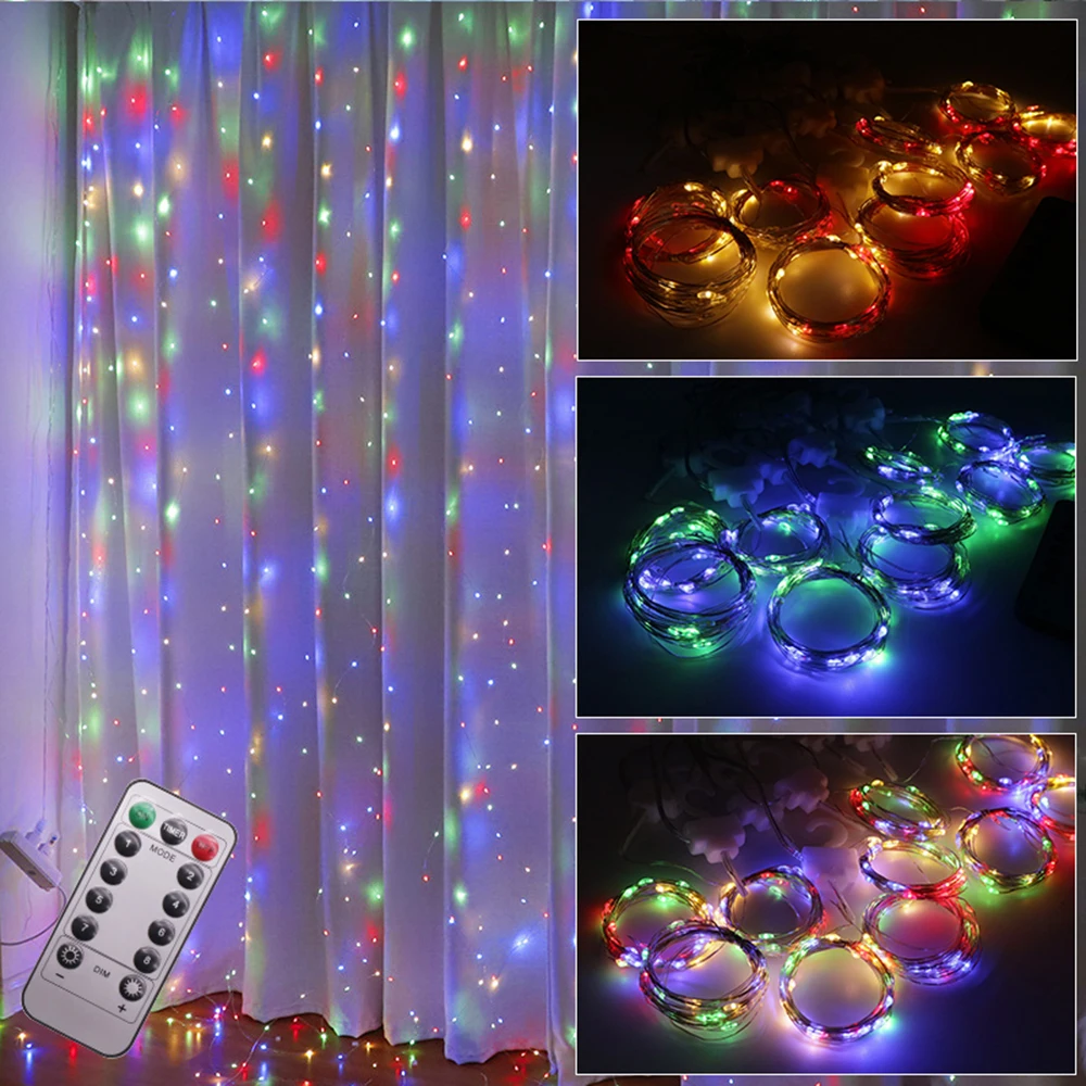 3M LED String Curtain Lights With Hook USB Powered Remote Control Window Light Christmas Holiday Party Wedding Decoration
