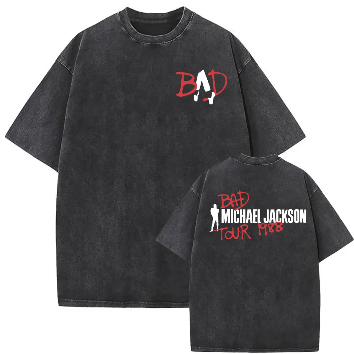 King of Pop Michael Jackson Bad Era Tour Washed Vintage T-shirts Men Women Harajuku High Street T Shirts Loose Oversized T Shirt