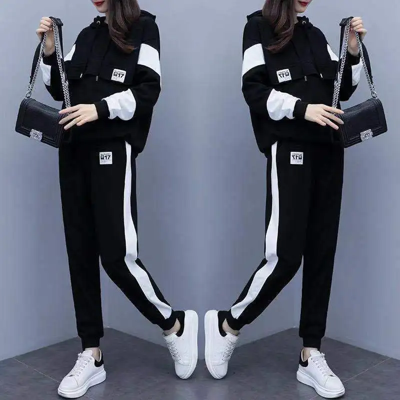 Costume de sport à manches longues pour femmes, grande taille, mode printemps et automne, nouveau style à la mode, ample, décontracté, ensemble 2 pièces, 2024