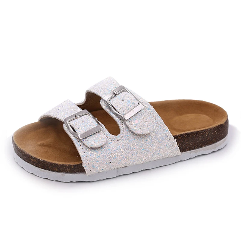 2019 New Kids Slippers Summer Beach Children Cork Sandals Bling Sequins For Family Shoes Leopard Barefoot Flats Girls Slipper