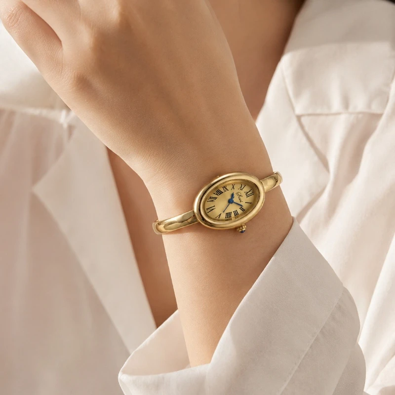 Elegant Oval Roman Number Dial Women's Quartz Watch Fashion Steel Bracelet Strap Ladies Wristwatch Girls Clock Gift Reloj Mujer