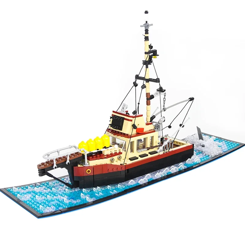 

The Orca-Jaws Boat Building Block Kit Sky Pirates Skeleton Ship Small Fishing Trawler Shrimp Sailboat Brick Model Toy for Kid