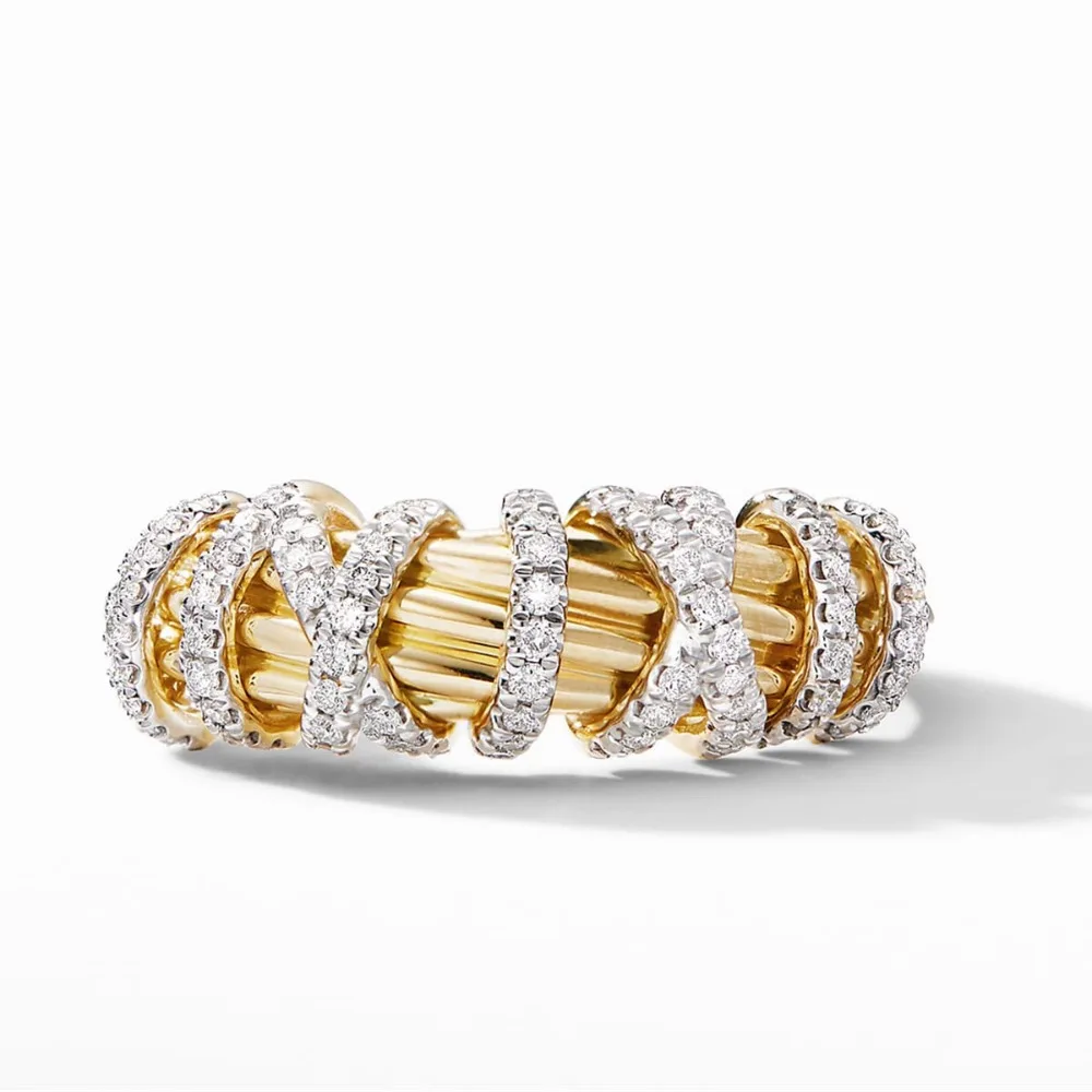 Fashion Simple Shining Micro Inlay Zircon Gold Color Geometric Multi-layer Line Rings for Women Exquisite Luxury Finger Jewelry