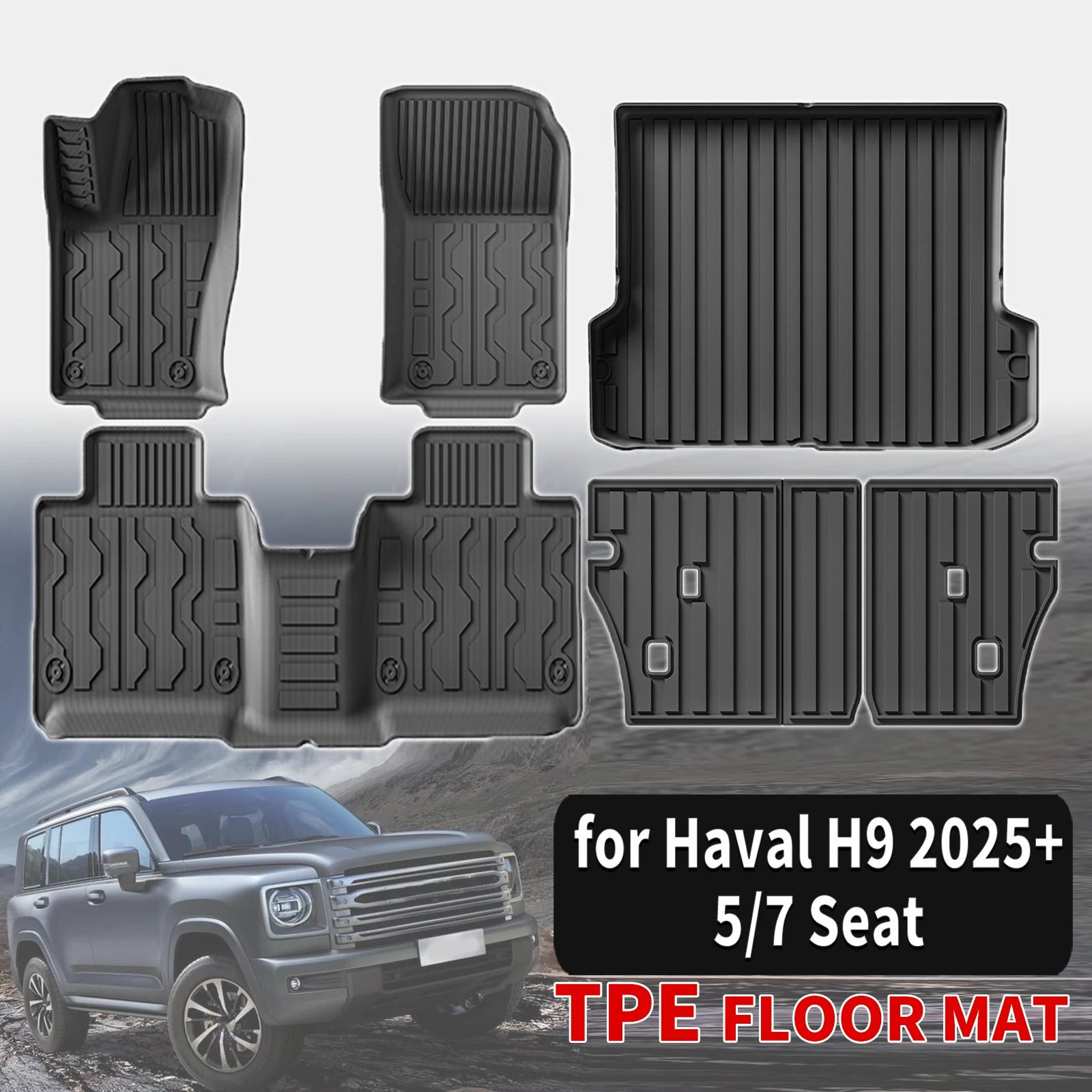 

for Haval H9 2025 2026 2027 Custom Eco-Friendly TPE Floor Mats, All-Weather Waterproof Liners & Trunk Pad