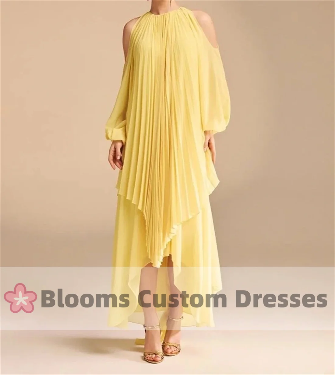 Customized Chiffon Pleated Loose Prom Dress Long Sleeves Off Shoulder Prom Dress Party Gown Elegant Asymmetrical Formal Dress