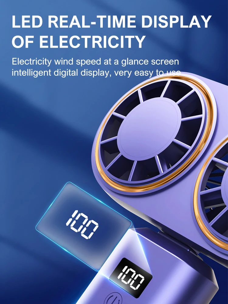 Handheld Personal Fan 5 Adjustable Wind Speeds Hand Dual Fan Rechargeable Cooling Fan With Digital Display Personal Portable Fan