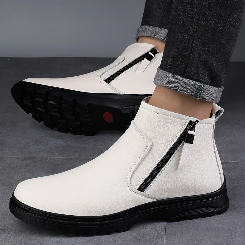 2023 New Men\'s Boots Designer Autumn Fashion Ankle Round Toe Snow Boots High Shoes Winter Leisure Leather Plus Velvet Warm Boots