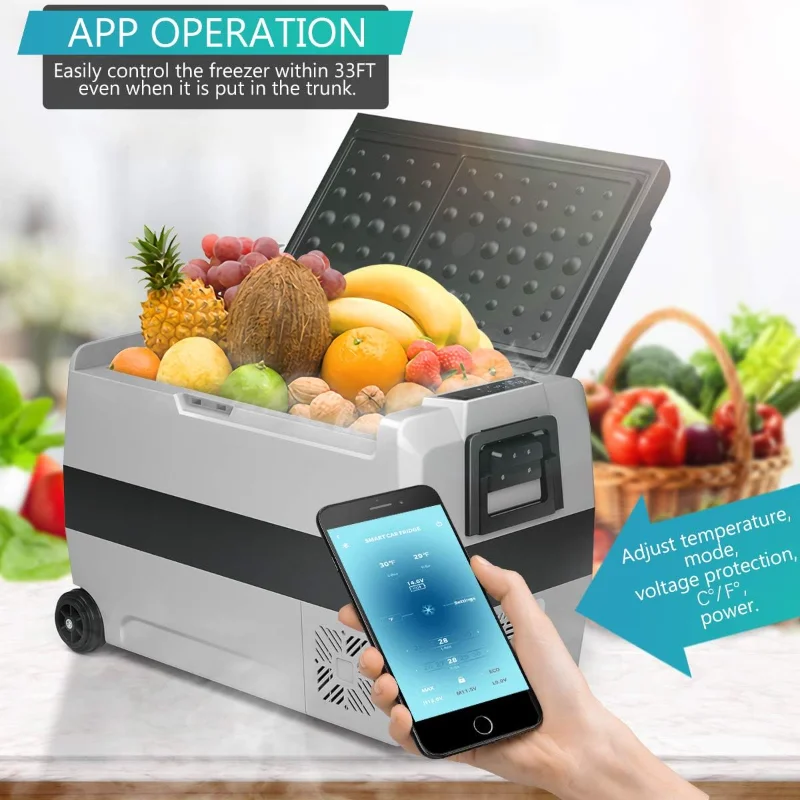 COSTWAY Refrigerador para automóvil con ruedas, refrigerador eléctrico de 53 cuartos con control de aplicaciones, temperatura dual de doble zona, -4 ° F a 68 ° F F F