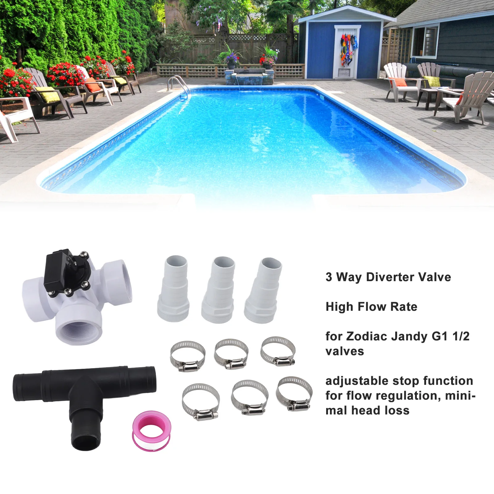 3 Way Diverter Water Valve for Zodiac Jandy G1 1/2 Female Threaded Swimming Pool Diverter Valve for Pools Spas