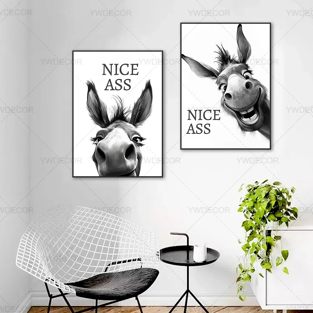 Abstract Funny Animals Donkey Poster Print Painting  Nice Ass Quote Canvas Wall Art Pictures for Home Bathroom Decor