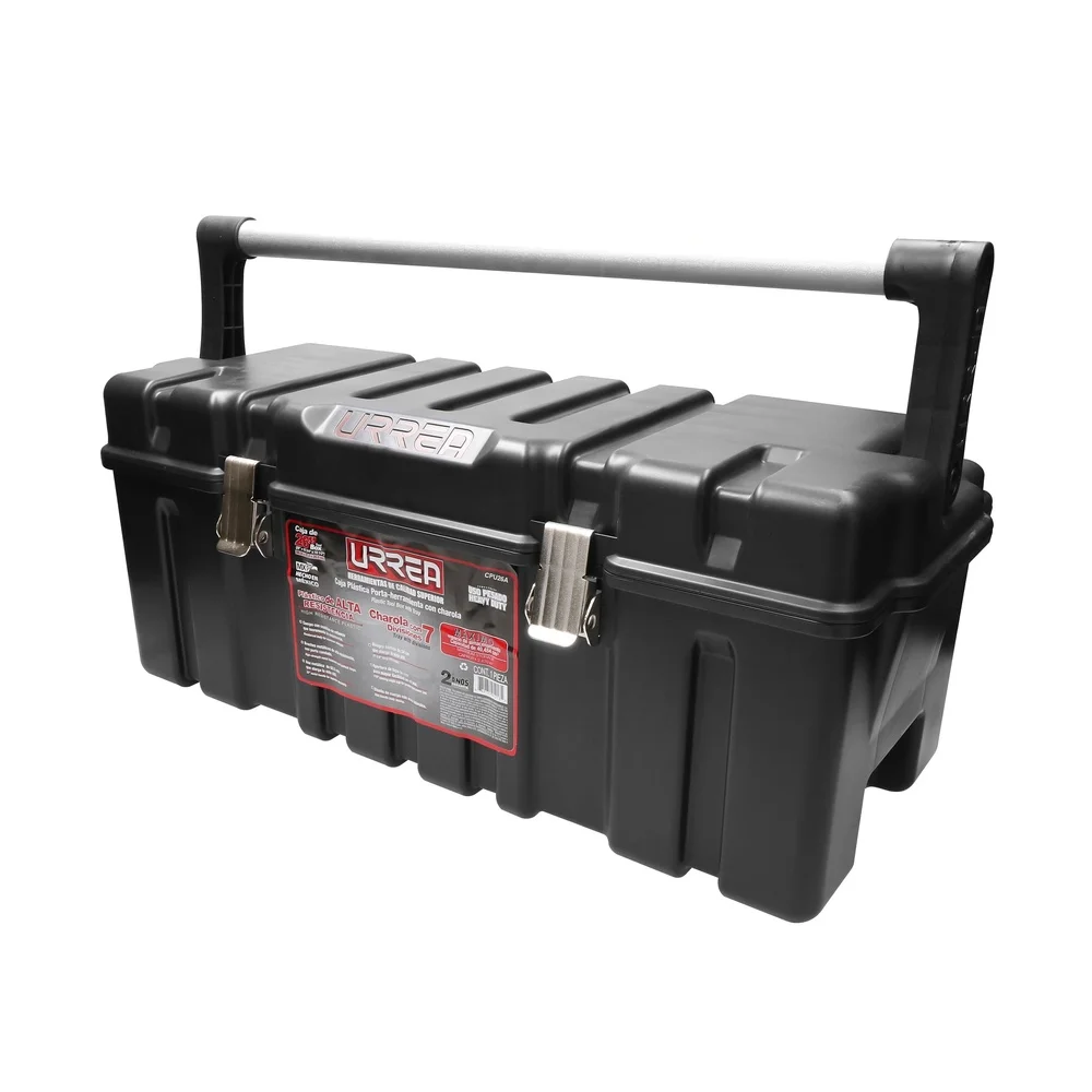 Heavy Duty 26 Inch Plastic Tool Box with Metallic Latches Durable Storage Solution with 7 Space Tray Tools