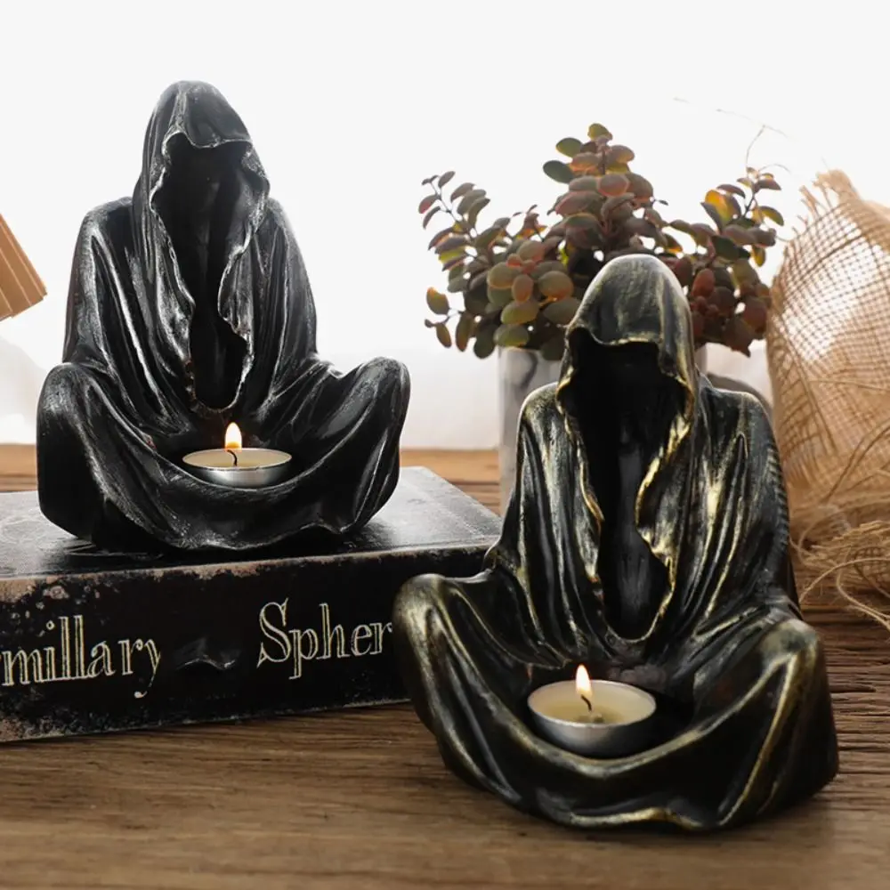 Resin Wizard Candlestick Cloaked Cross-legged Pose Sitting Ghost Candle Holder Old Design Candle Stand Photography Prop