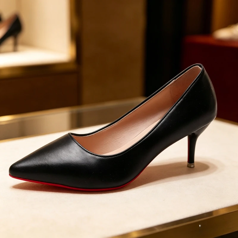 Spitze Pumps aus Lackleder mit Sexy Roter Sohle für Party und Abschlussball, Minimalistische Flache Arbeitsschuhe für Damen – Detail 6