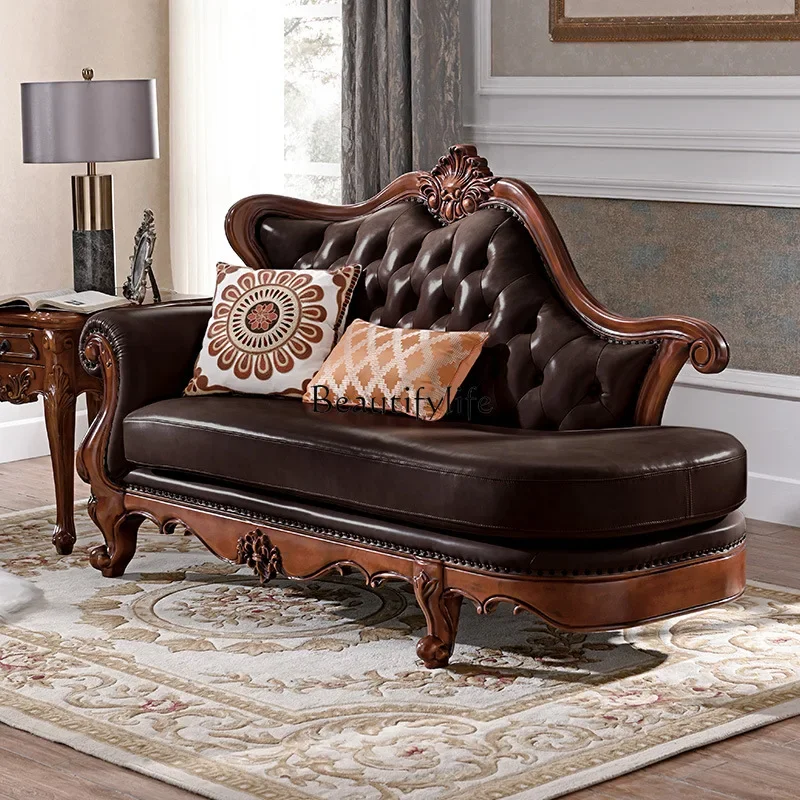 

06American leather concubine solid wood concubine chair leather art sofa