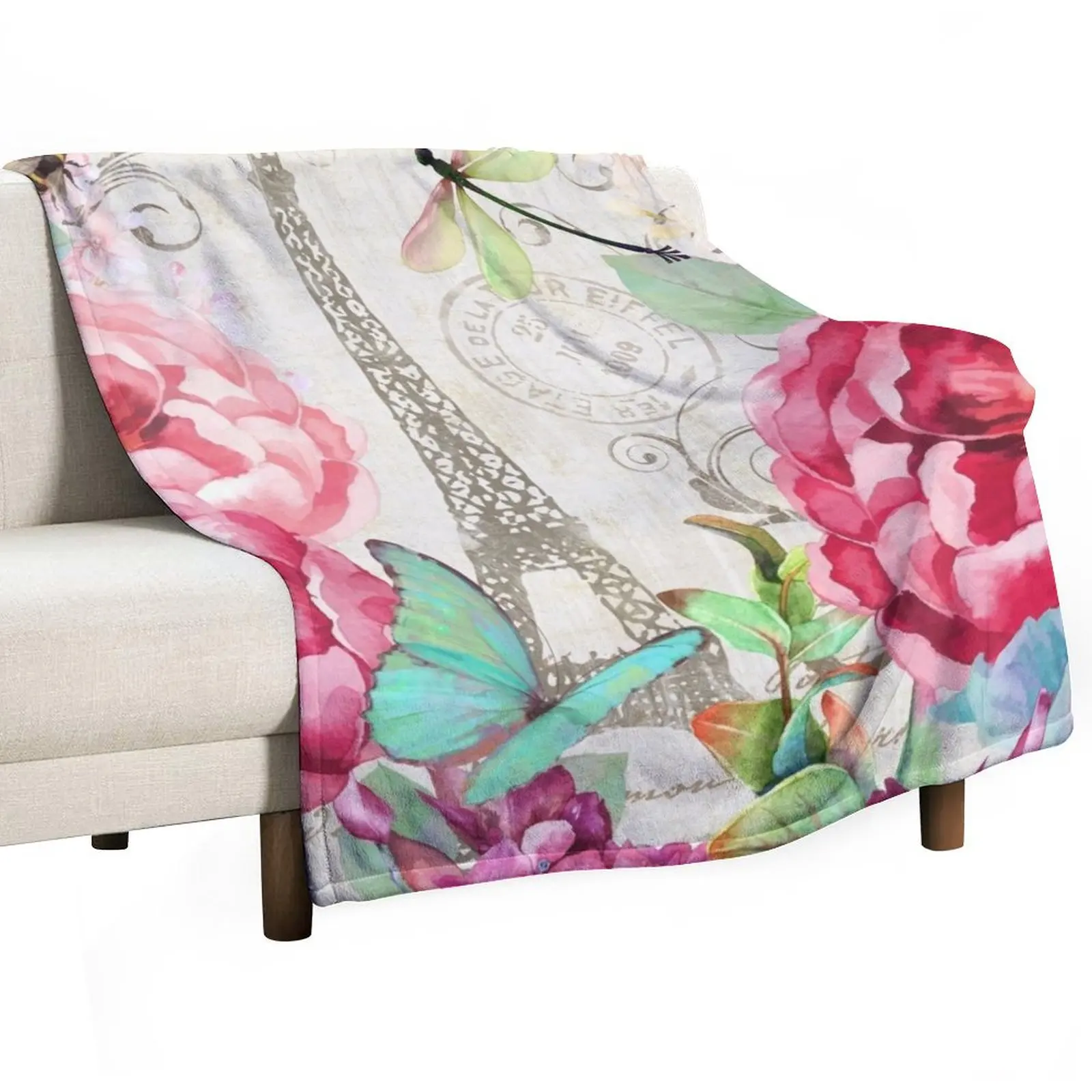 

Le Printemps a Paris, Springtime in Paris lush floral art Throw Blanket Cute Sofa Blankets