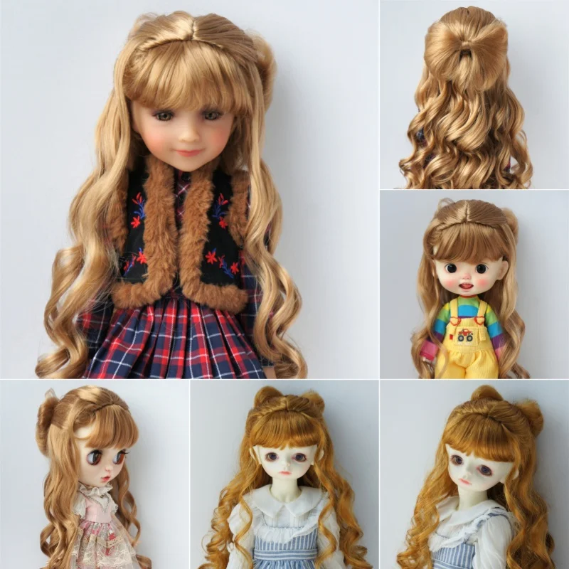 JD436 Long wavy curly hair with bow bun   1/6  1/4  1/3 YOSD MSD  SD  DOD Synthetic Mohair BJD Doll Wigs
