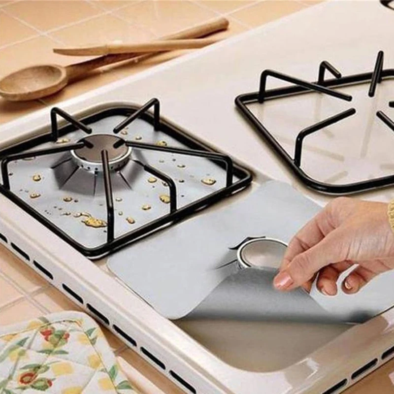 4/8PCS Reusable Non-stick Self Adhesive Foil Cleaning Mat For Gas Stove Protectors Cover Sheeting Kitchen Gas Stove Accessories