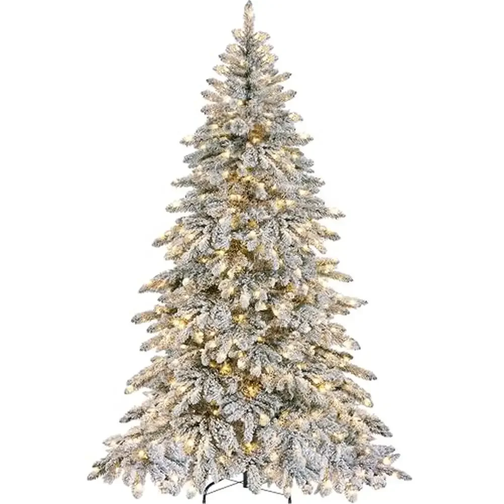 6ft Snow Flocked Christmas Tree 400 Warm White LED Lights Foldable Pre-lit Xmas Tree