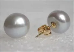 NEW AAA 9-10mm 10-11mm Akoya gray stud pearl earrings 14K Yellow GOLD