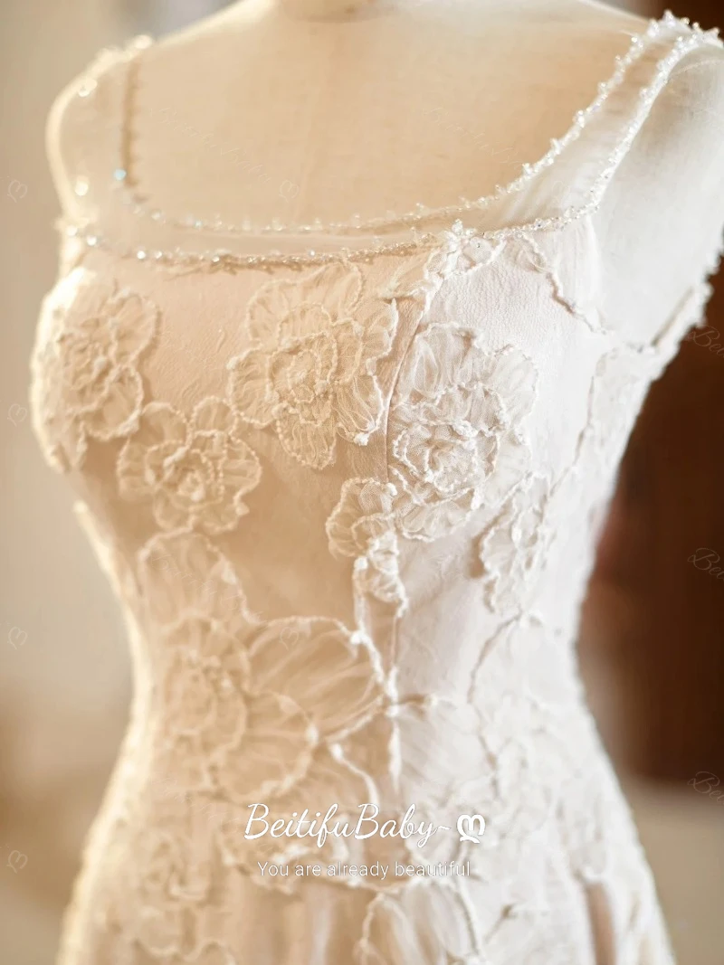 BeitifuBaby – robe De soirée De Style français pour femmes, élégante, sans manches, col carré, fleur 3D, robes De soirée en mousseline De soie